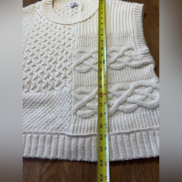 Madewell Patchwork Sweater Vest Cable Knot Oversized Boxy Soft Cotton Blend SZ S - Picture 8 of 9